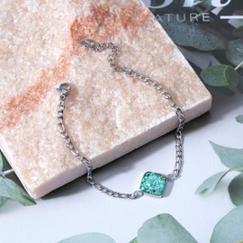 Lauren-Spencer Turquoise Bracelet for Women Adjustable Stainless Steel Chain Bracelet Dainty Simple Malachite Sodalite Turquoise Gemstone Charm Bracelets for Women Jewelry Gift (Square Charm Green Turquoise Bracelet)