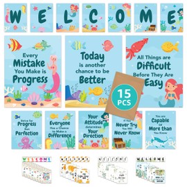 Decorably 15 Under The Sea Room Decor Welcome Poster - 11x14in Under The Sea Welcome Sign Classroom Decor Theme Welcome Door, Welcome Back to School Bulletin Board, Welcome Sign for Bulletin Board