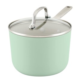 KitchenAid Hard Anodized Ceramic Nonstick Cookware Sauce Pan with Lid, 3 Quart, Pistachio