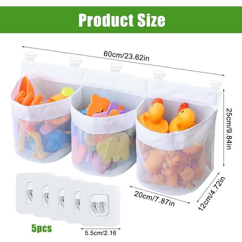 GUOYOU 3 Compartment Hanging Toy Storage Bag, Bath Toy Storage