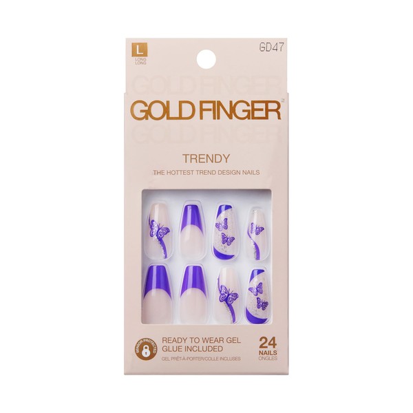 GoldFinger 24 Pcs Press On Nails, Long Coffin Fake Nails,