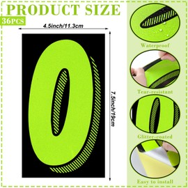 AmazingSpark 36 Pcs Vinyl Number Decals for Cars, 3 Dozen 7 1/2" x 4" Large Chartreuse Windshield Pricing Stickers with Glitter Coated Durable Vinyl Car Dealership Supplies(Number 0)