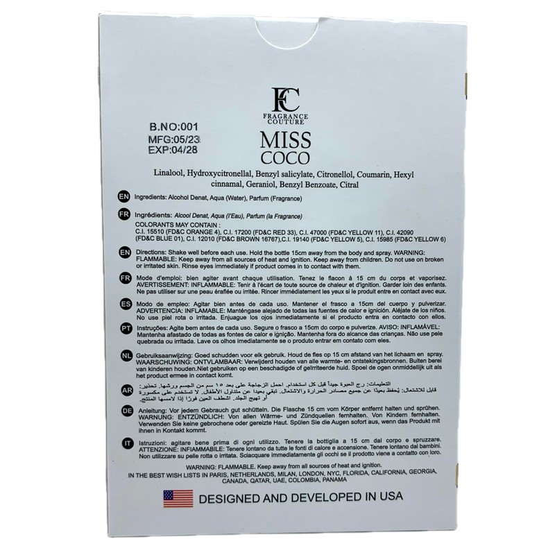 Miss Coco Women's cologne 3.4 Fl. Oz. Eau de Parfum