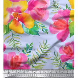 Soimoi Blue Georgette Viscose Fabric Flower Floral Printed Craft Fabric by The Meter 44 Inch Wide