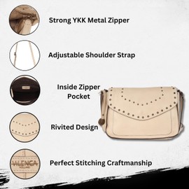 Genuine Italian Leather Boho Studded Crossbody Sling Bag - Stylish, Durable, & Perfect for Everyday Use for Women, Black, Medium