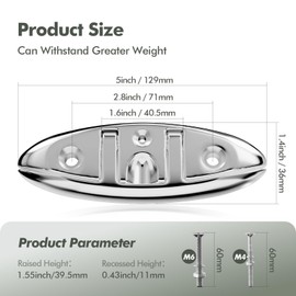 METRAXION Boat Cleat, 5 Inch Marine Grade 316 Stainless Steel Folding Flip-Up Dock Cleat for Boat, Kayak, Docking & Mooring, Heavy Duty Rope Cleat with Fasteners (4 Pack)