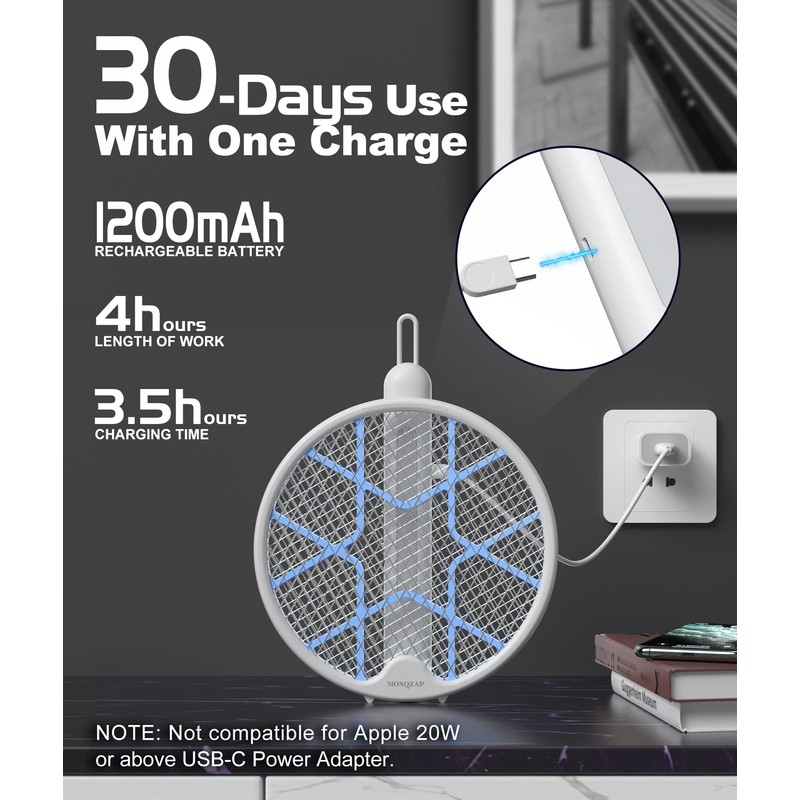 MOSQZAP Electric Fly Swatter 2 Pack, Foldable Bug Zapper Racket
