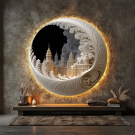Bgraamiens Round Jigsaw Puzzle 1000 Pieces – Fractal Moon City – Expert-Level Circular Design for Adults – Baroque Architecture with Surreal Spiral Art