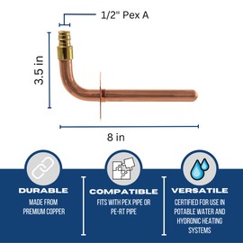 2 Piece XFITTING 1/2" Pex A Expansion Stub Out Elbow with Flange 4" x 8", F1960, Copper, 30-3-7=2X