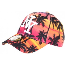 NY Cap Orange and Pink Tropical Palm Trees Sunset Baseball - Unisex, orange