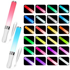 Pack of 2 LED Light Sticks, Glow Sticks, Party Accessories, Glow Sticks, Kids, Colourful Glow Sticks for Concerts, LED, 24 Flashing Colours, for Children, Christmas, Party, Concert, Wedding