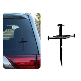 DXNQ Car Cross of Nails Sticker, Bumper Christian Sign Cross with Nails Decal, Removable Waterproof Sticker for Car Truck Window Motorcycle Helmet Laptop, Car Accessories (Black)