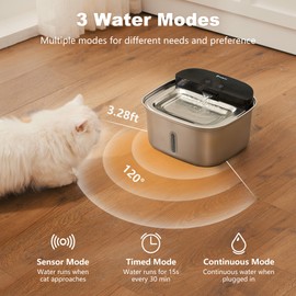 HOLAPAW Wireless Cat Water Fountain Stainless Steel, 128oz/3.78L Cordless Automatic Water Dispenser for Cats and Dogs, Battery Operated Drinking Fountain for Pets with Motion Sensor, Ultra Quiet Pump