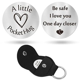 Pocket Hug Token Long Distance Relationship Keepsake Stainless Steel Double Sided Inspirational Gift with PU Leather Keychain (Be Safe)