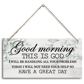 Good Morning This is God Inspirational Quote Wooden Decor Sign, Bible Verses Decor Signs, Hanging Printed Wooden Plaque Decor, Rustic Home Decor Sign, Hanging Christian Gift 12x 6inch