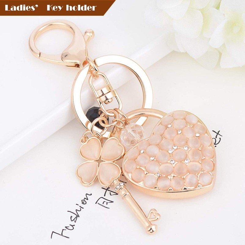 Rigral Heart Key Holder, Bag Charm, Key Ring, Quatrefoil Clover,