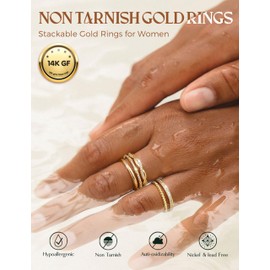 THUNARAZ Stackable Rings for Women Non Tarnish 14k Gold Plated Rings Thin Gold Ring Stack Cubic Zirconia Thumb Ring Set Dainty Trendy Minimalist Statement Promise Engagement Bands Size 7-A