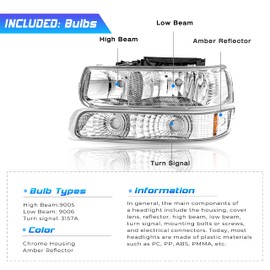 SOCKIR Headlight Assembly Compatible with 1999-2002 Chevy Silverado 2000-2006 Tahoe Suburban Replacement with Bumper Lights 4pcs Chrome Housing with Amber Reflector