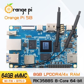 Orange Pi 5B 8GB+64GB Single Board Computer, Rockchip RK3588S 8-Core 64 Bit Wi-Fi6 Bluetooth 5.0 Development Board, Compatible Orangepi OS/Android/Debian/Ubuntu (Pi 5B 8G64G+Type-C Power Supply)