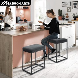 MAISON ARTS White Counter Height 24" Bar Stool for Kitchen Counter Modern Gold Barstool Upholstered Faux Leather Square Stool Backless Farmhouse Island Chair,Support 330 LBS,24 Inch,White,1pc