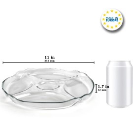 Pasabahce Glass Divided Serving Tray, Clear Relish Dish, 5 Section Platter, 11in - 12 in