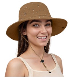 Lanzom Sun Hat for Women Men Wide Brim Waterproof Hiking Hat Foldable Hat for Fishing Gardening Camping Beach(US, Alpha, Large, X-Large, Light Brown)