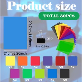 Colour Films for Headlights, Headlight Film Colour Filter Set - 20 Pieces A4 Colour Films - 10 Colours - with 10 Clips - DIY Lighting