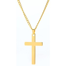WGLILO Cross Necklace for Men Gold Premium Alloy Solid Color Cross Pendant Necklace for Men Women Teens 20 Inch (Gold)