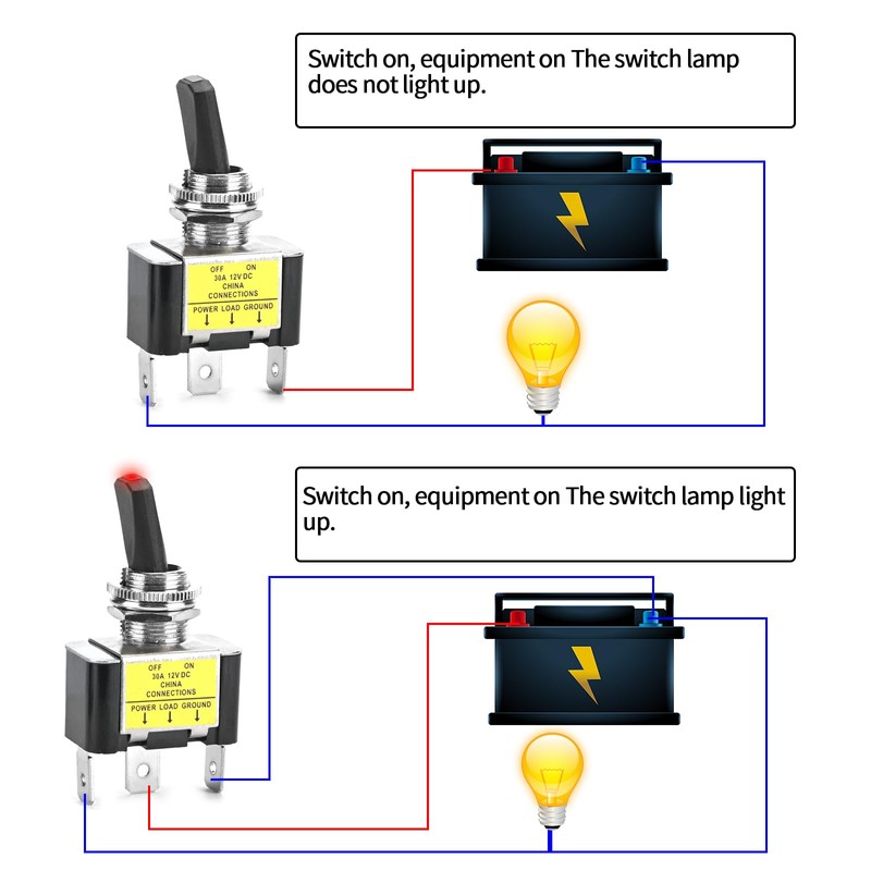 Podazz 12V Blue LED Illuminated Toggle Switch 30A 12V 3