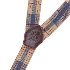 Kangdai Men's Braces, 6 clips, heavy duty, Y back, 10 colours, durable elastic adjustable braces, strong metal clips. - Beige stripes