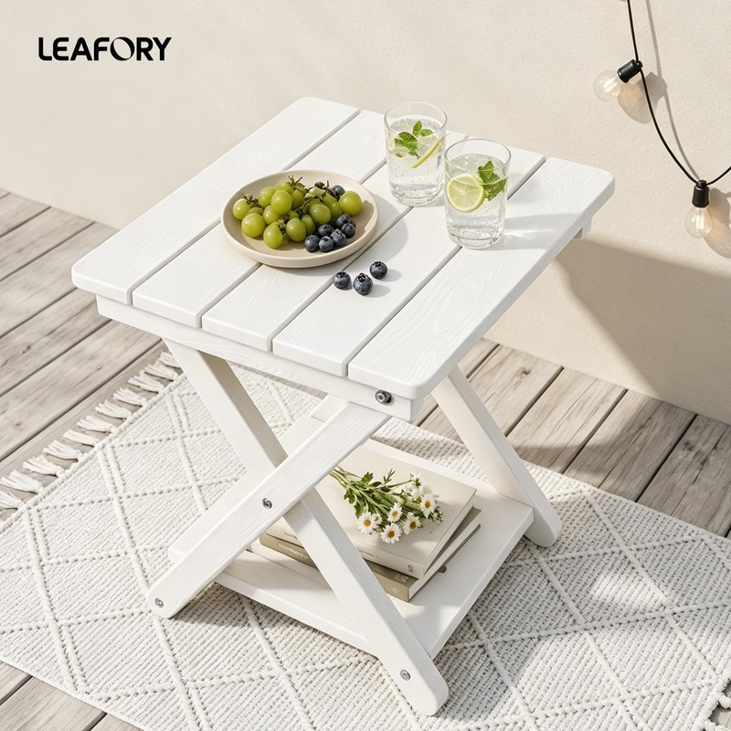 Leafory 2-Tier Folding Outdoor Side Table, Heavy Duty HDPE Patio