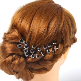BETITETO 40 Pcs U-Shaped Flower Rhinestone Hair Pins Crystal Hair Accessories for Bridal Wedding Party Girls' Sweet Sixteen (Black)