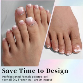 120 Stück Fussnägel Zum Kleben - Französisch Falsche Fußnägel Kit mit 16Pcs Maniküre‑Set, Full Cover Hautfarbene künstliche Zehennägel zum Aufdrücken und Aufkleben der Zehennägel (Nude Ombre)