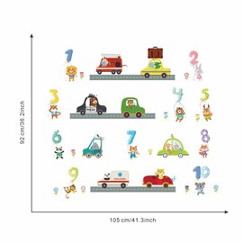 WOHAHA City Vehicles Car Wall Stickers for Boys Bedroom Numbers Animal Wall Stickers Decals Removable Mural Wallpaper Waterproof Peel and Stick Kids Baby Nursery Playroom Wall Art Decoration