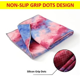 Hot Yoga Towel, Microfiber Non Slip Yoga Mat Towel, 183×63cm, with Grip Dot Sweat Absorbent Towel, Foldable Skidless, for Hot Yoga, Pilates and Fitness