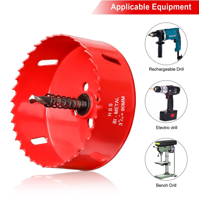 90mm Hole Saws Cutter, HSS Bi-Metal Drill Bit for Wood,