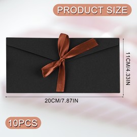 FUIPVGI 10 Pack Gift Envelopes with Ribbons Money Cash Gift Envelopes Retro Kraft Buckle Envelopes Vintage Envelopes for Invitations Greeting, Mother's Day, Thanksgiving, Valentine's Day (Black)