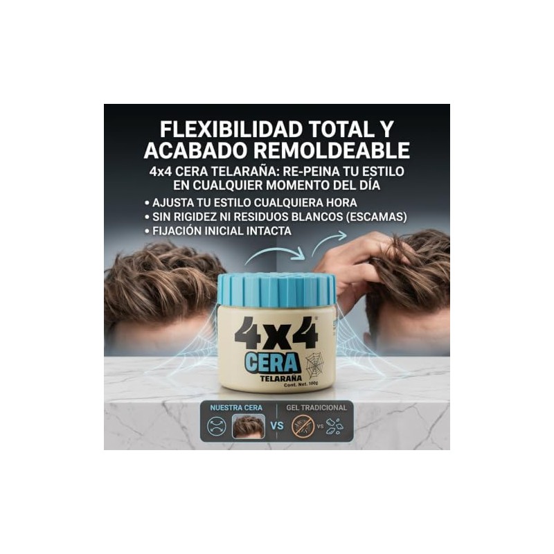 4x4 Cera Telaraña para Barberos, Estilizado de Cabello, 100g