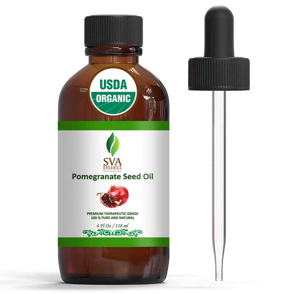 SVA ORGANICS Pomegranate Seed Oil 4 Oz Cold Pressed Unrefined Carrier Oil for Face, Skin, Hair, Diffuser, Body Massage & Nails Care