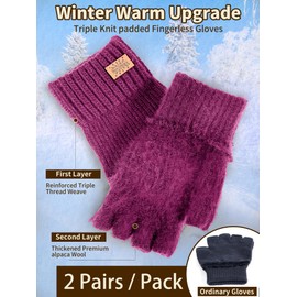 JYUYNY Fingerless Gloves, Fingerless Gloves, Cashmere Gloves, Winter Warm Knitted Gloves, Running, Cycling, Driving for Men and Women, Black and Pink