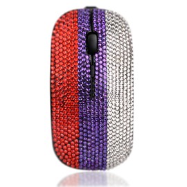 Bling Sparkle Three Colors Design National Flag Crystal Rhinestone Rechargeable Wireless Mouse 2.4G Mouse with USB Receiver for PC, Tablet, Laptop - Red Blue White