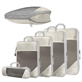 5-Piece Compression Packing Cube Set for Travel, Compression Packing Cube for Organising Your Travel Luggage, Ultralight, Storage Bag, Suitcase Organiser, for Backpack & Suitcase (Beige)