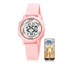 SKMEI Kids Digital Watches,Boys Waterproof Watches with Bible Verse Alarm Luminous,Girls Sports Wristwatch, Pink