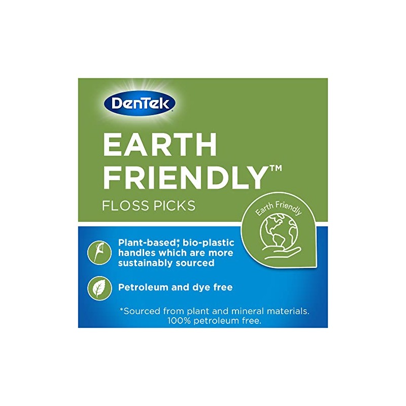 DenTek Earth Friendly Floss Picks, Organic Plant-Based bio-Plastic Handles, Mint,