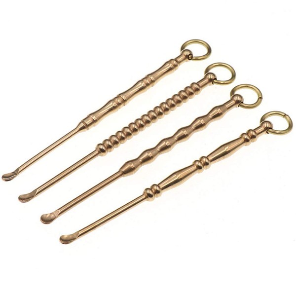 4Pcs Ear Pick Ear Curette Cleaner Earwax Removal Cleaning Tools Brass Reusable Ear Cleaner with Key Ring