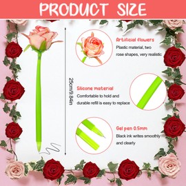28 Pcs Flowers Pen Artificial Rose Pens Rose Shaped Ballpoint Pen Black 0.5mm Gel Ink Rollerball Pen Valentine's Day Flower Pens Gel Ink Pens for Women Girls Teens Office School Supplies Students Kids