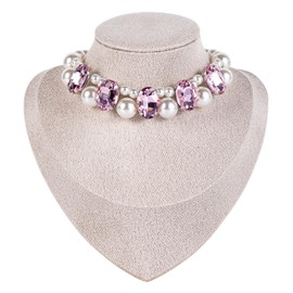 Daovce Pet 2 Row Pearl Dog Necklace Collar Rhinestone Crystal Necklace Pet Jewelry for Cats Wedding Collar Small Dogs Puppy Yorkie Chihuahua (Pink, Small)