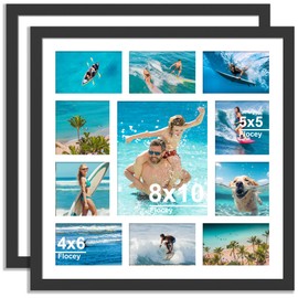 20x20 Collage Picture Frame with Tempered Glass - Photo Frame Collage Fit One 8x10, Four 5x5 and Six 4x6 Photos or Use as One 20x20 Frame, 2 Pack, Black