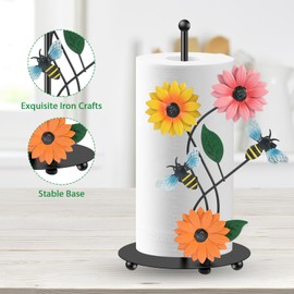 Gatphy Kitchen Roll Holder Sunflower Paper Towel Holder Black Metal Free Standing Non Slip Countertop Organizer Vintage Farmhouse Home Decoration (Bee)
