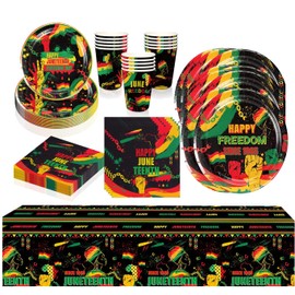 Black History Month Tableware Set Africa American Celebration Independence Party June 19th 1865 Include (Plates, Cups, Napkins, Banners) (Happy Juneteenth Day)